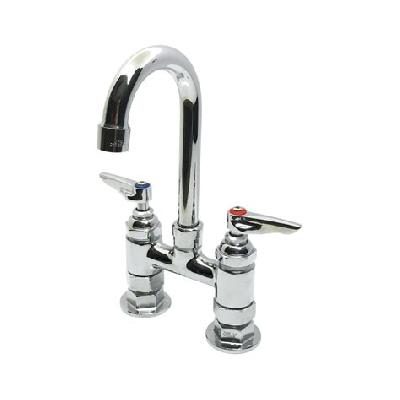 Double Pantry Faucet, Deck Mount, 4" Center,5-11 16" Wide Swivel Gooseneck